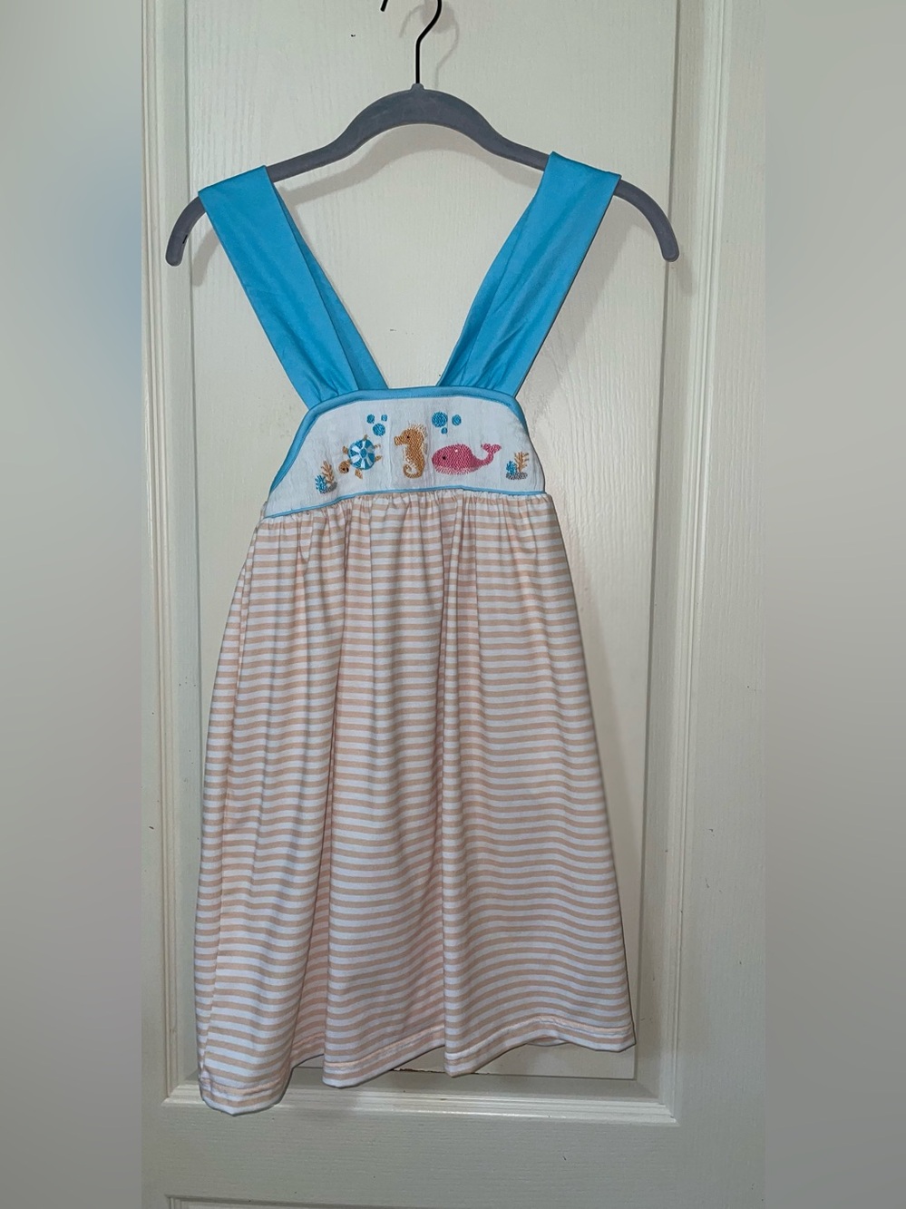 Girls' Blue Strappy Nautical Embroidered Dress